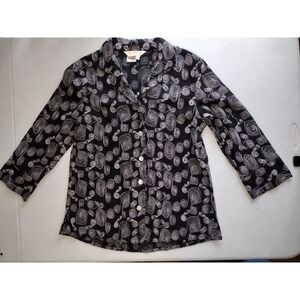 Noni Thompson Black White Swirl Print Button Up Shirt Women's Medium Linen Blend